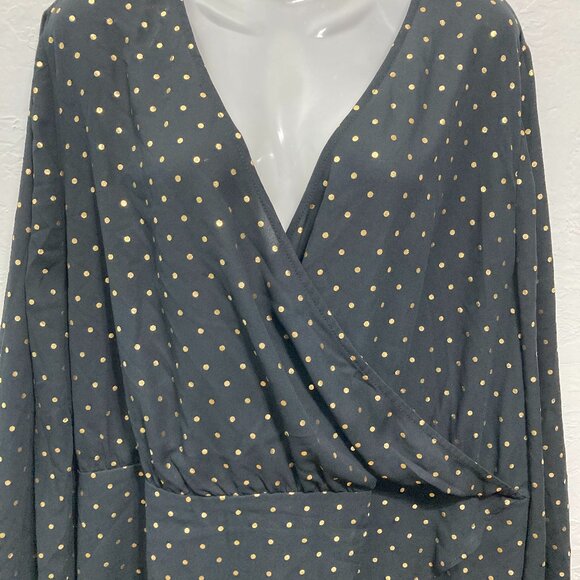 June + Vie Womens Blouse Wrap Top Black Gold Metallic Sheer Polka Dot 24W - Picture 3 of 11